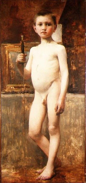 Meztelen fiú karddal (olaj, vászon) alkotó: Franz von Stuck