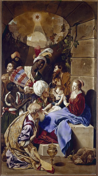 A mágusok imádása. (olaj, vászon, 1610 körül) alkotó: Fray Juan Batista Maino or Mayno