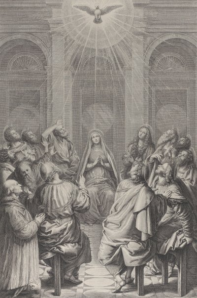 Pünkösd, körben ülő apostolokkal és Szűzanyával, a Szentlélek ap..., 1729-40. alkotó: Frédéric Horthemels