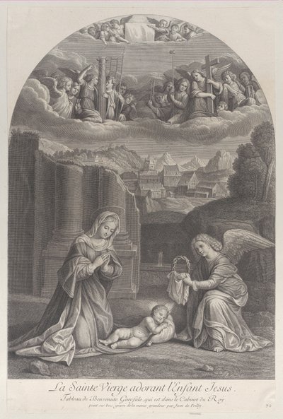 A Krisztus-gyermeket imádó Szűz Mária, töviskoronát jobbra tartó angyal,..., kb. 1729. alkotó: Frédéric Horthemels