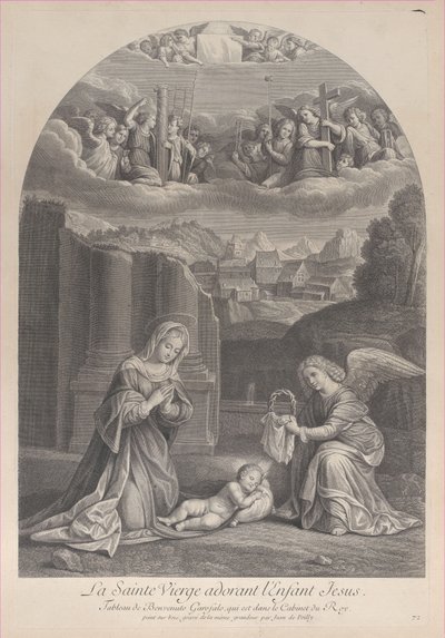 A Krisztus-gyermeket imádó Szűz Mária, töviskoronát jobbra tartó angyal,..., kb. 1729. alkotó: Frédéric Horthemels