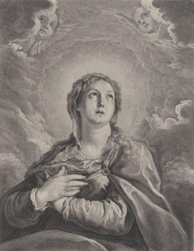 A Szűzanya, kezét a mellén összefonva, felfelé néz, 1729-40. alkotó: Frédéric Horthemels