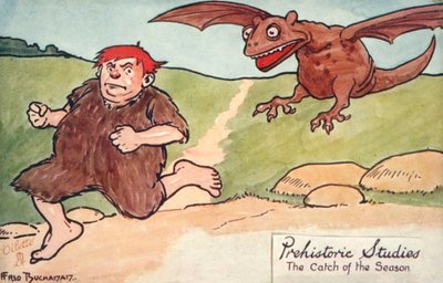 Őstörténeti tanulmányok - a szezon fogása (színes litográfia) alkotó: Fred Buchanan