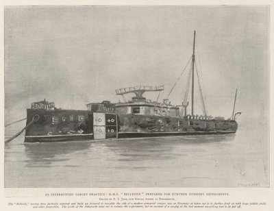 Megszakított célgyakorlat, a HMS Belleisle felkészült a további tüzérségi kísérletekre alkotó: Fred T. Jane