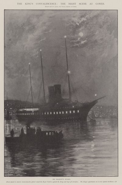 A király lábadozása, a Cowes-i éjszakai jelenet alkotó: Fred T. Jane