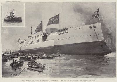 Legnagyobb csatahajónk, a HMS Formidable felbocsátása, a hajó, ahogy megjelent a Ways elhagyása után alkotó: Fred T. Jane
