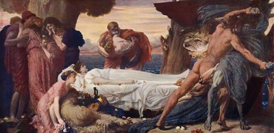 Herkules birkózik a halállal Alcestis testéért (színes litho) alkotó: Frederic (after) Leighton