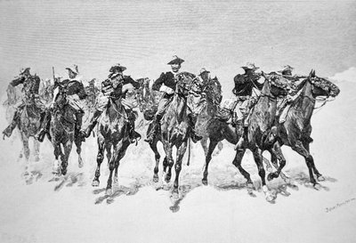 "Dodge kapitány színes katonái a megmentésre" (metszet) alkotó: Frederic (after) Remington