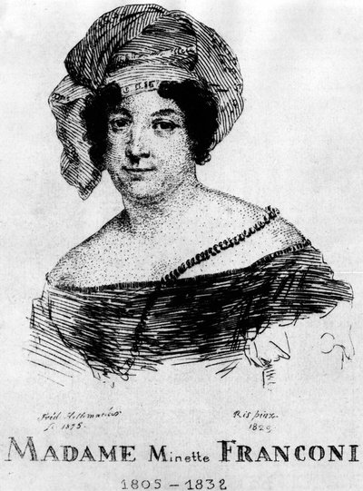 Cirkusz: Frédéric Hillemacher Eau forte, Mrs. Minette Franconi (1805-1832) - A Franconi cirkuszban. alkotó: Frederic Desire Hillemacher
