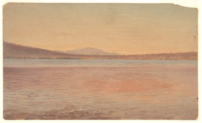 Távoli kilátás a Katahdin-hegyekre és az utazóra a Millinocket-tóról alkotó: Frederic Edwin Church