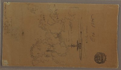 Rajz, Egy szökőkút egy parkban, Niagara-vízesés, 1856. október alkotó: Frederic Edwin Church