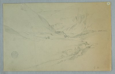 Rajz, Andok hegyi völgye kanyargó patakkal, Kolumbia vagy Ecuador, 1857 alkotó: Frederic Edwin Church