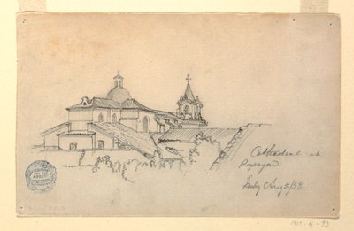 Rajz, katedrális Popayanban, Kolumbia, 1853. augusztus 5. alkotó: Frederic Edwin Church