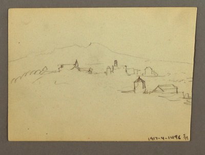 Rajz, Templom tornya Melléképületek, talán 1868-69 alkotó: Frederic Edwin Church