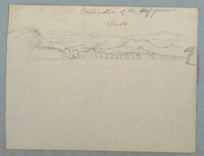Rajz, Felhős dél-amerikai hegyvidéki táj egy öböl mellett, 2. rész , 1853, valószínűleg május alkotó: Frederic Edwin Church