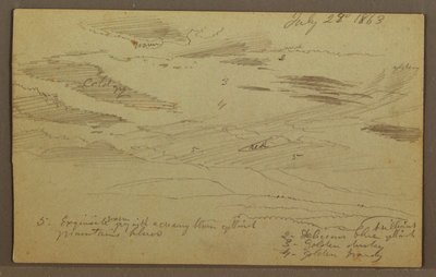 Rajz, Felhős égbolt a völgy felett, 1863. július alkotó: Frederic Edwin Church