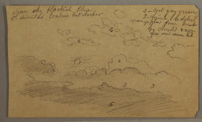 Rajz, Felhős égbolt, telihold, valószínűleg 1865-66 alkotó: Frederic Edwin Church