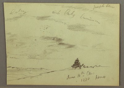 Rajz, Felhős égbolt, domboldal, 1870 alkotó: Frederic Edwin Church