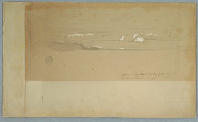 Rajz, Felhős égbolt dombos és erdős öntés felett, talán 1857 alkotó: Frederic Edwin Church