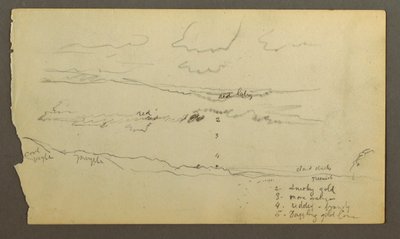 Rajz, Felhős égbolt völgy felett (Maine), valószínűleg 1860 alkotó: Frederic Edwin Church