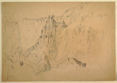 Rajz, Part meredek sziklákkal, 1885 augusztus alkotó: Frederic Edwin Church