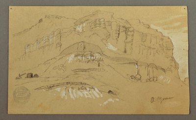 Rajz, El Jemen völgye, Arábia:  Sziklafal, 1868. február 20. alkotó: Frederic Edwin Church