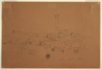 Rajz, Leomlott oszlop, Olimpiai Zeusz temploma, Athén, 1869. április 24. alkotó: Frederic Edwin Church