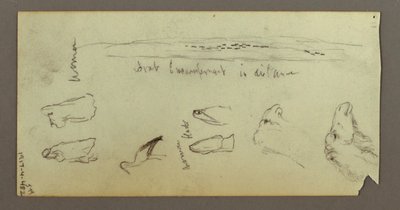 Rajz, Tevelen lovagló, lándzsát tartó alak, két alakos tanulmány, valószínűleg 1868 alkotó: Frederic Edwin Church