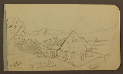 Rajz, kert, ház, Cuautla; hátoldal: templom, pajta, Cuautla, 1885. február alkotó: Frederic Edwin Church