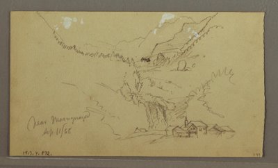 Rajz, Glacier, híd és ház, 1868 szeptembere alkotó: Frederic Edwin Church