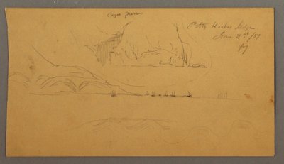 Rajz, kikötő, vitorlások, hegyek, 1859. június 21. alkotó: Frederic Edwin Church