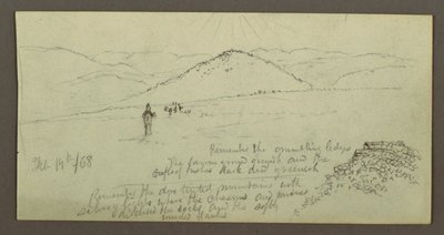 Rajz, Kőhalom, síkság és hegyek, Sun, 1868. február 19. alkotó: Frederic Edwin Church