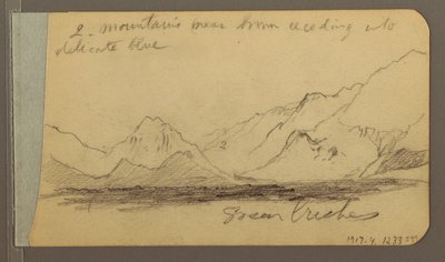 Rajz, Domb- és hegyvidék; hátoldal: Út az erdőben, 1889 alkotó: Frederic Edwin Church