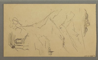 Rajz, ház, híd, kastély, háztetők, 1868. augusztus alkotó: Frederic Edwin Church