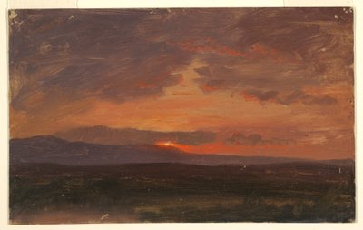 Rajz, Hudson-völgy, New York, a Catskill-hegység mögött lenyugvó nap, 1855-65 alkotó: Frederic Edwin Church