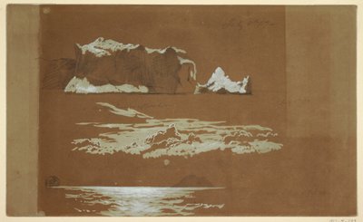 Rajz, Jéghegyek a St. John-fok és a Gull-sziget közelében, Új-Fundland, 1859. július 4. alkotó: Frederic Edwin Church