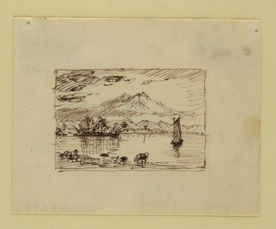 Rajz, Képzeletbeli táj, 1850 körül alkotó: Frederic Edwin Church
