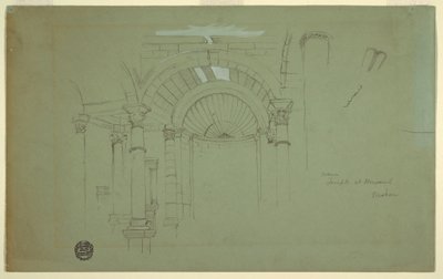 Rajz, belső tér, templom Mismiyehben, Szíria, 1868. április 28. alkotó: Frederic Edwin Church