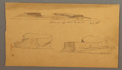 Rajz, Henly kikötő előtti sziget és két úszó jéghegy, 1859. július 16. alkotó: Frederic Edwin Church