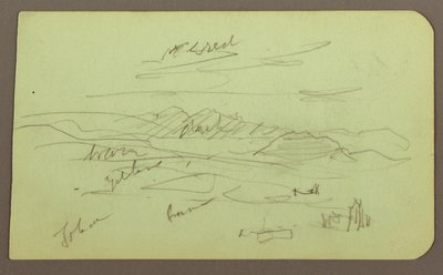 Rajz, Tolucai táj; hátoldal: Hegy, templom, 1883 alkotó: Frederic Edwin Church