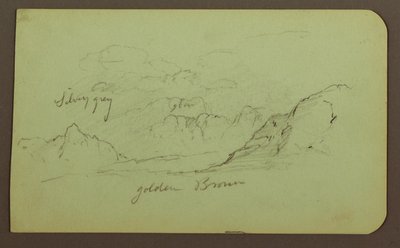 Rajz, tájkép; hátoldal: alakok, templom, 1883 alkotó: Frederic Edwin Church
