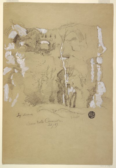 Rajz, Tájkép a Caracalla-fürdő közelében, Róma, 1869 februárja alkotó: Frederic Edwin Church