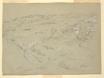 Rajz, Olajfák hegye, Betánia, Siloám és Jeruzsálem, Palesztina [Betánia és Silwan, Kelet-Jeruzsálem és Jeruzsálem, Izrael], 1868. február 7. és 10. alkotó: Frederic Edwin Church