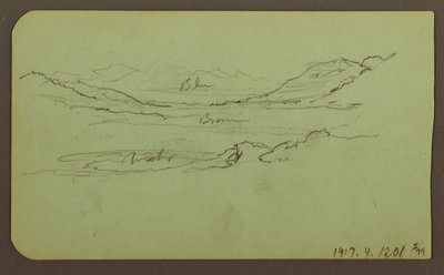 Rajz, hegyvidéki táj; hátoldal: Tájkép, 1883 alkotó: Frederic Edwin Church