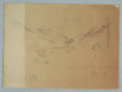 Rajz, Hegyi táj Jorje közelében, Ecuador, 1857. július 23. alkotó: Frederic Edwin Church