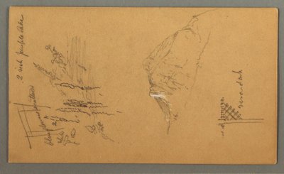 Rajz, Hegycsúcs, növényzet a medencénél, 1868 alkotó: Frederic Edwin Church
