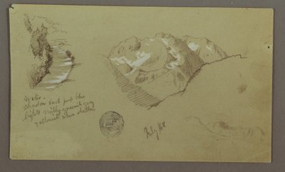 Rajz, Hegycsúcsok, folyó, 1868. július alkotó: Frederic Edwin Church