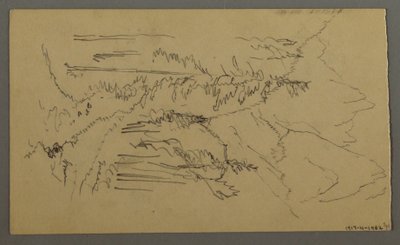 Rajz, Hegycsúcsok, Két alak egy csónakban, 1868. augusztus alkotó: Frederic Edwin Church