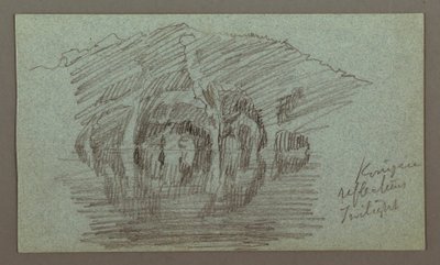 Rajz, Hegy és tükörképe a tavon, valószínűleg 1868 alkotó: Frederic Edwin Church