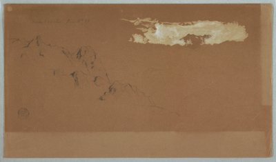 Rajz, Hegyek Mocho közelében, Ecuador, valószínűleg a Chimoborazo hegyet mutatja, felhőkkel keretezve, 1857. június 16. alkotó: Frederic Edwin Church